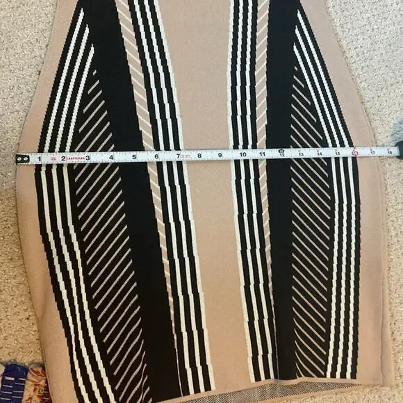Ohne Titel Striped Bodycon Black Beige Dress Size Medium - Picture 9 of 10